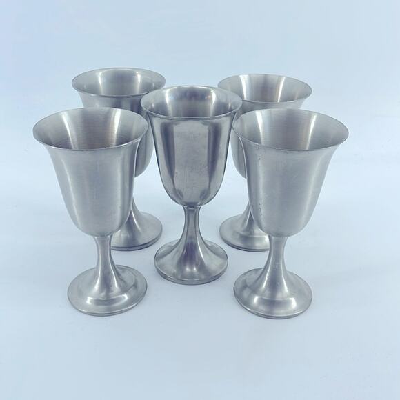Vintage Mid-Century MCM Leonard aluminum pewter barware drinkware goblet set